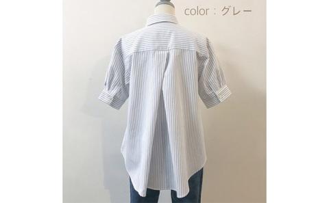 【遠州織物】武襯衣 先染ストライプドビー織シャツ　レディース 半袖 グレー