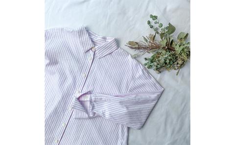 【遠州織物】武襯衣 先染ストライプドビー織シャツ　レディース 長袖 ピンク