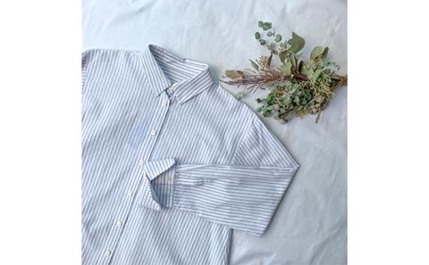 【遠州織物】武襯衣 先染ストライプドビー織シャツ　レディース 長袖 グレー