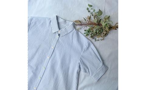 【遠州織物】武襯衣 先染ストライプドビー織シャツ　レディース 半袖 グレー