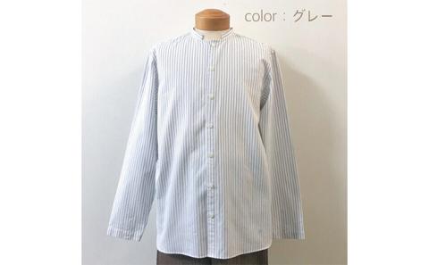 【遠州織物】武襯衣 先染ストライプドビー織シャツ メンズ ノーマリーデザイン グレー　Ｍ
