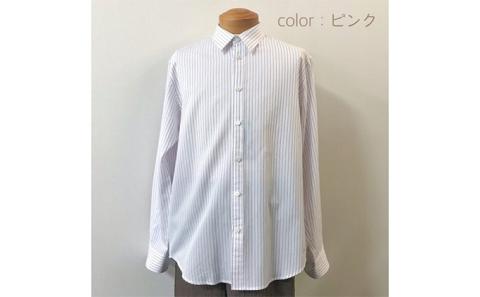 【遠州織物】武襯衣 先染ストライプドビー織シャツ メンズ 長袖 ピンク　L