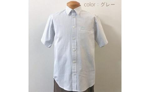 【遠州織物】武襯衣 先染ストライプドビー織シャツ　メンズ 半袖 グレー　Ｌ