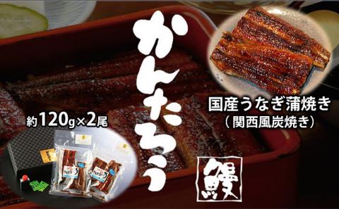国産うなぎ蒲焼き（ 関西風炭焼き）約115g×2尾【配送不可：離島】