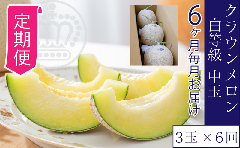 【6ヶ月定期便】クラウンメロン並【白等級】1.3kg前後　3玉入り