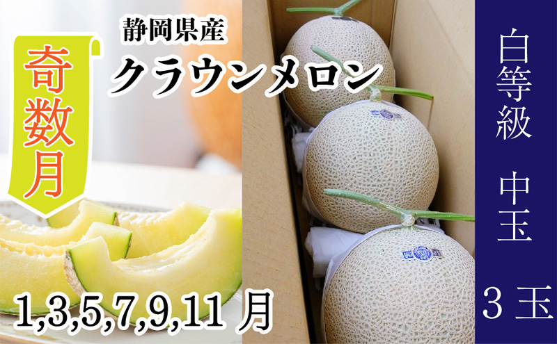 【奇数月6ヶ月 定期便】クラウンメロン並【白等級】1.3kg前後　3玉入り
