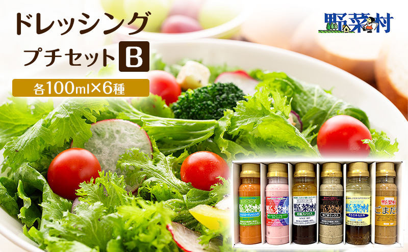 野菜村ドレッシング プチセット B（コールスローマイルド、紅ほっぺいちご×ブルーベリー、和風スパイス、Ｗごまミックス、深みのあるお塩、ごまだれ）各100ｍl 各1本 計6本 ドレッシング 調味料 静岡 浜松市