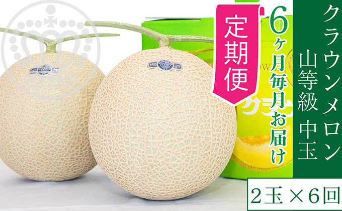 【6か月定期便】クラウンメロン【上（山等級）】中玉（1.3kg前後）2玉入り