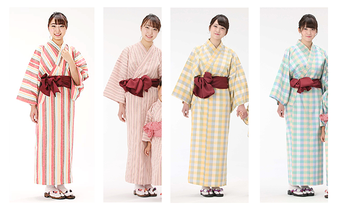遠州綿紬使用 女性用 日本製 旅館浴衣&帯のセット 花桃