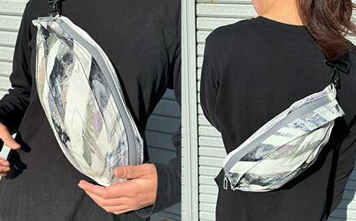 ボディバッグ Weave wind- 吹く風に（ブラック × パープル）古橋織布 織物職人が作る上質な肌ざわりのバッグ 遠州織物 ユニセックス 男女兼用 1点物 ペイント おしゃれ シャトル織機 浜松市