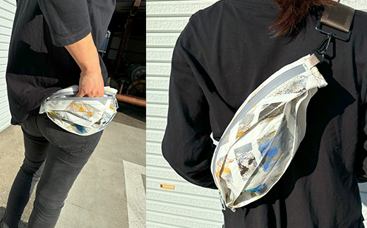 ボディバッグ Weave tide- 潮汐（イエロー × ブルー）古橋織布 織物職人が作る上質な肌ざわりのバッグ 遠州織物 ユニセックス 男女兼用 1点物 ペイント おしゃれ シャトル織機 浜松市