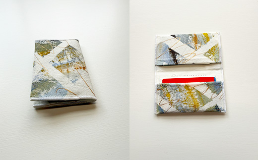 カードケース Weave tide- 潮汐（イエロー × ブルー）(裏地：ホワイト)　古橋織布 織物職人が作る上質な肌ざわりのカードケース 遠州織物 ユニセックス 男女兼用 1点物 ペイント おしゃれ シャトル織機 浜松市