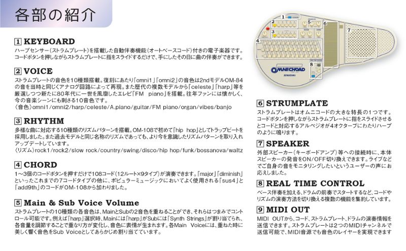 【オムニコードOM?108】手にしたその日から伴奏できる！108のコードを備えた電子楽器 オリジナル 手軽 どこでもたのしめる シンプルな奏法 自動伴奏機能付き 小型で軽量 静岡 浜松市