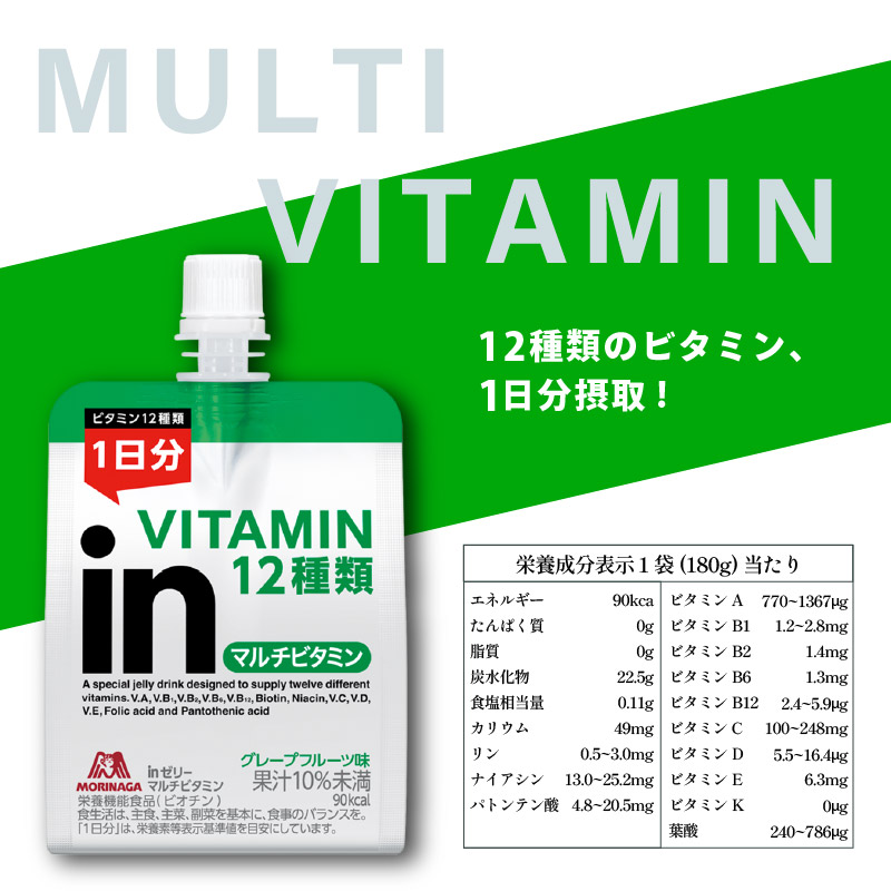 定期便 4回 inゼリー マルチビタミン 6個入り グレープフルーツ 味 180g×6個 インゼリー ゼリー飲料 まとめ買い 森永製菓 栄養補給 ビタミン 12種類 1日分 10秒チャージ スポーツ アスリート 遠征 飲むゼリー 間食 栄養補助食品 非常食 エネルギー補給 常温保存 三島市 静岡県