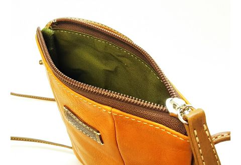 革 ポシェット バッグ 「三嶋柄入り」ハンドメイド牛革ポシェット＜キャメル＞ バッグ やわらかい 牛革 かわいい ハンドメイド おしゃれ レディース シンプル 贈り物 ギフト プレゼント 手提げ バック 素材：牛革、綿 カラー：革/キャメル、裏地/オリーブ、ファスナー/うす茶、糸/ベージュ 本革 ヌメ革 コンパクト 小さめ 三嶋柄 三島市 静岡県