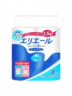 0016-10-09 エリエール トイレットティシュー コンパクトシングル 8ロール×8パック 64ロール　1.5倍巻 82.5m トイレットペーパー シングル パルプ100％ 香りつき 日用品 消耗品 備蓄