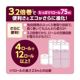 0016-10-05　エリエール i:na （イーナ） トイレットティシュー フラワープリント 3.2倍巻 ダブル 4R×8パック 32個 【ハーフケース】　75m 32ロール トイレットペーパー