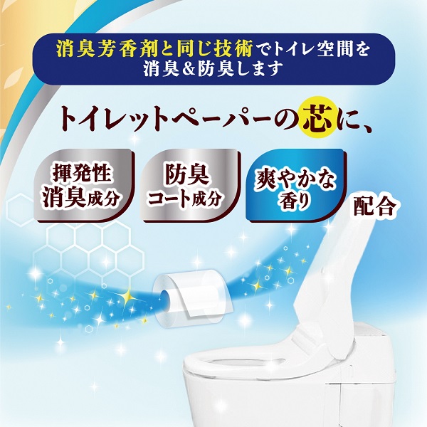 0018-10-02 エリエール 消臭＋ トイレットティシュー しっかり香るフレッシュクリアの香り コンパクトダブル 8ロール×8パック 64ロール　1.5倍巻 37.5m トイレットペーパー ダブル パルプ100％ 消臭 防臭 日用品 消耗品 備蓄