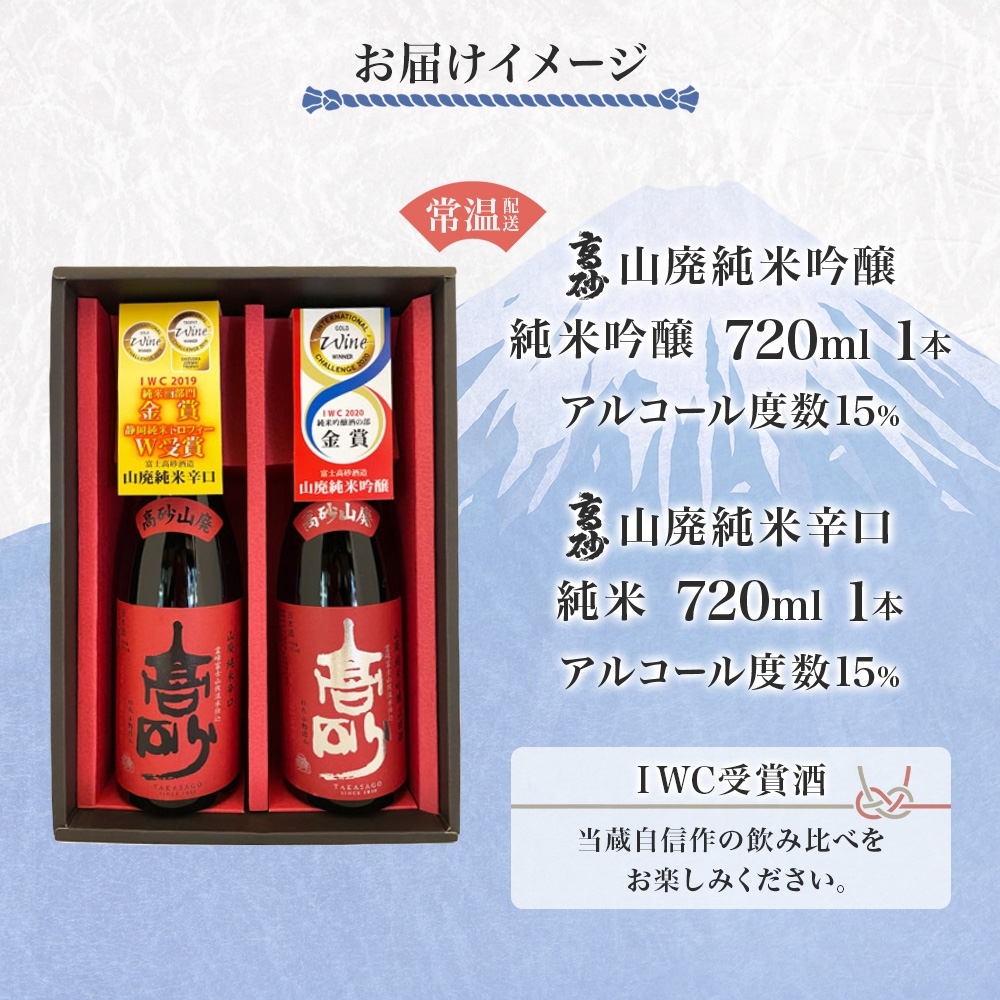 0016-106-01 高砂 IWC受賞酒 山廃 甘口＆辛口セット 720ml×各1本 山廃純米吟醸 山廃純米辛口