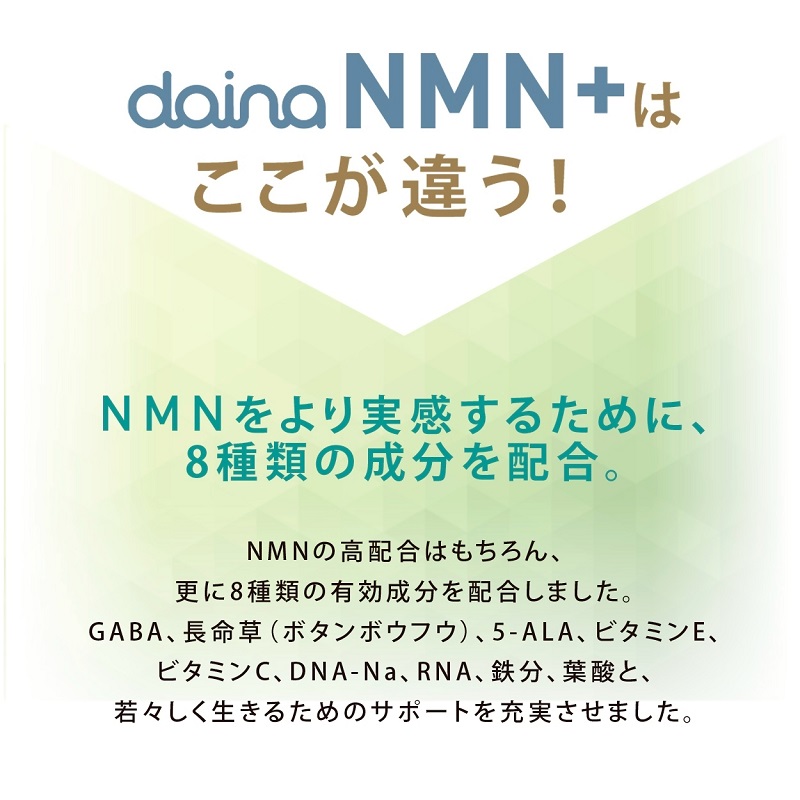 0030-105-01 NMN サプリメント 20000mg 日本製 国内製造 GABA ボタンボウフウ 5-ALA 核酸 ビタミンE ビタミンC クエン酸 鉄 Na 葉酸 daina NMN+ 90粒 30日