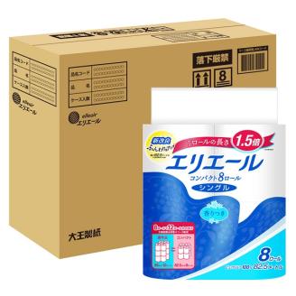 0012-10-01　エリエール トイレットティシュー （コンパクトシングル） 1.5倍巻 8R×4パック 32個 【ハーフケース】　82.5m 32ロール シングル トイレットペーパー