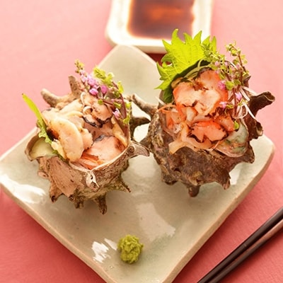 極冷釜サザエ　(サザエ刺身用スライス1p・昆布出汁炊きスライス1p・肝ペースト1p)【配送不可地域：離島】