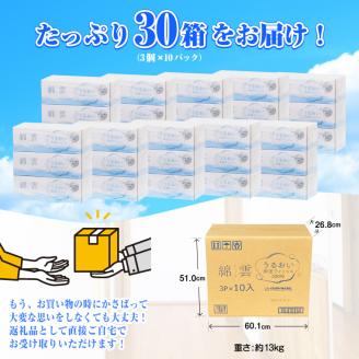 綿雲うるおい保湿ボックスティッシュ200組 3箱×10P 保湿成分配合 パルプ100%(1775)