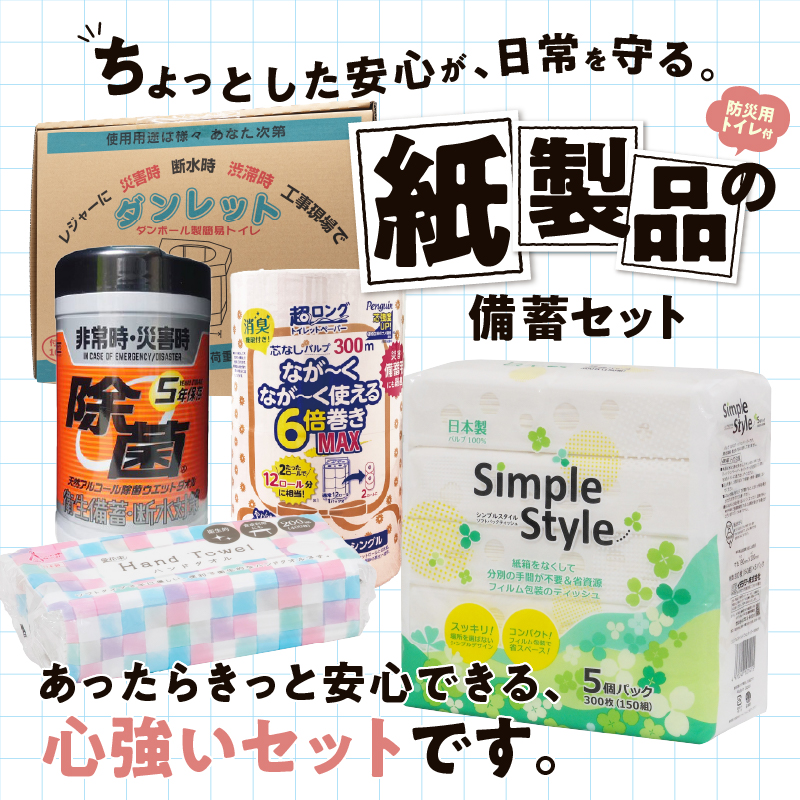 紙のまち富士市 備蓄用日用品詰合せ4種セット＋防災用トイレ付 [sf002-416]