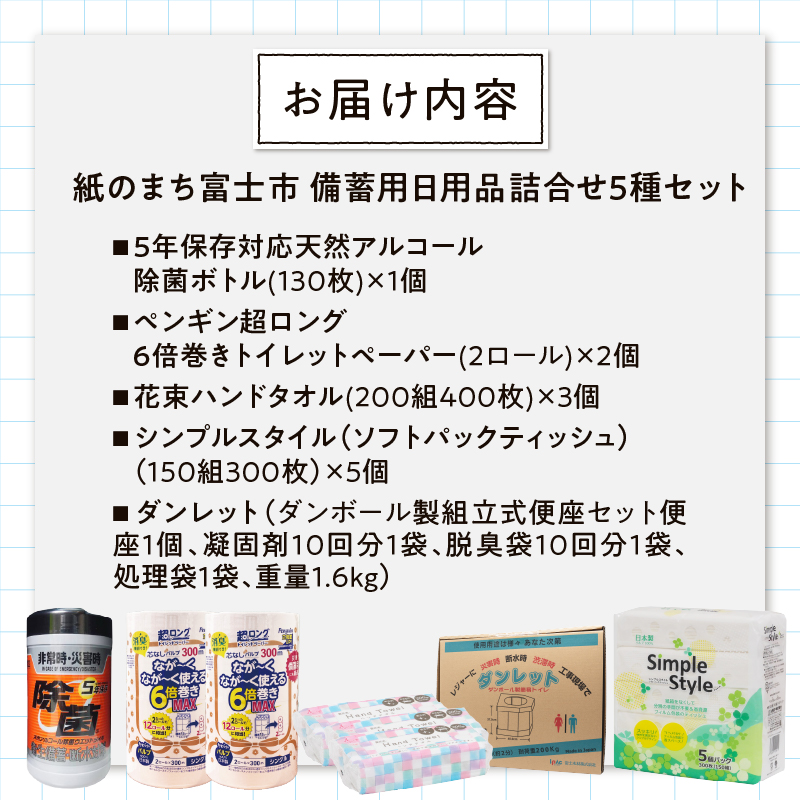 紙のまち富士市 備蓄用日用品詰合せ4種セット＋防災用トイレ付 [sf002-416]