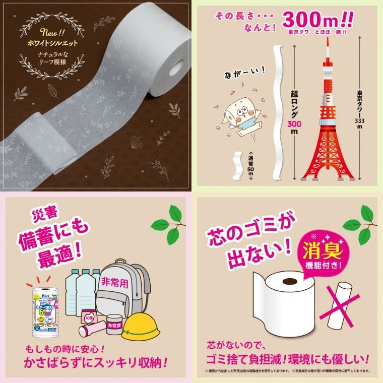 ペンギン6倍巻き 芯なし超ロング300mシングル パルプ 32ロール [sf002-550]