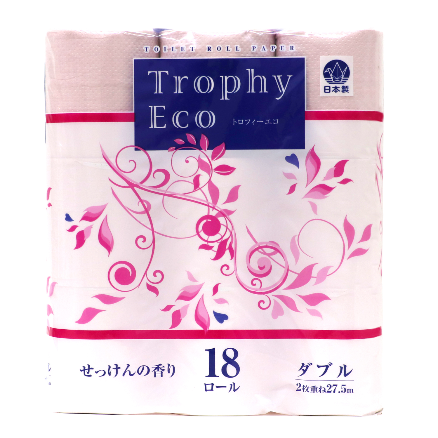 トイレットペーパー ダブル 18個 6パック トロフィーエコカラーピンク 日用品 消耗品 備蓄 [sf077-029]