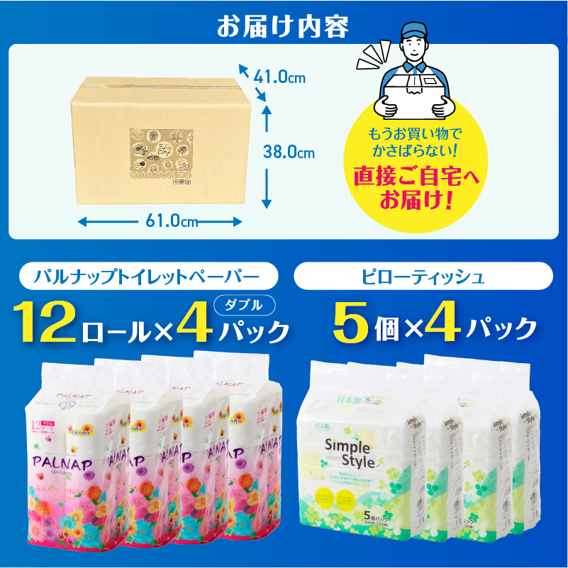 パルナップトイレットペーパーダブル12R4パック＆ソフトパックティッシュ20個セット(a1629)