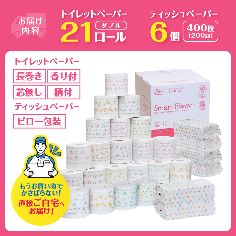 大容量 プレミアム 『スマートフラワー』 最高級 トイレットペーパーとティッシュペーパーの詰め合わせ [sf001-051]