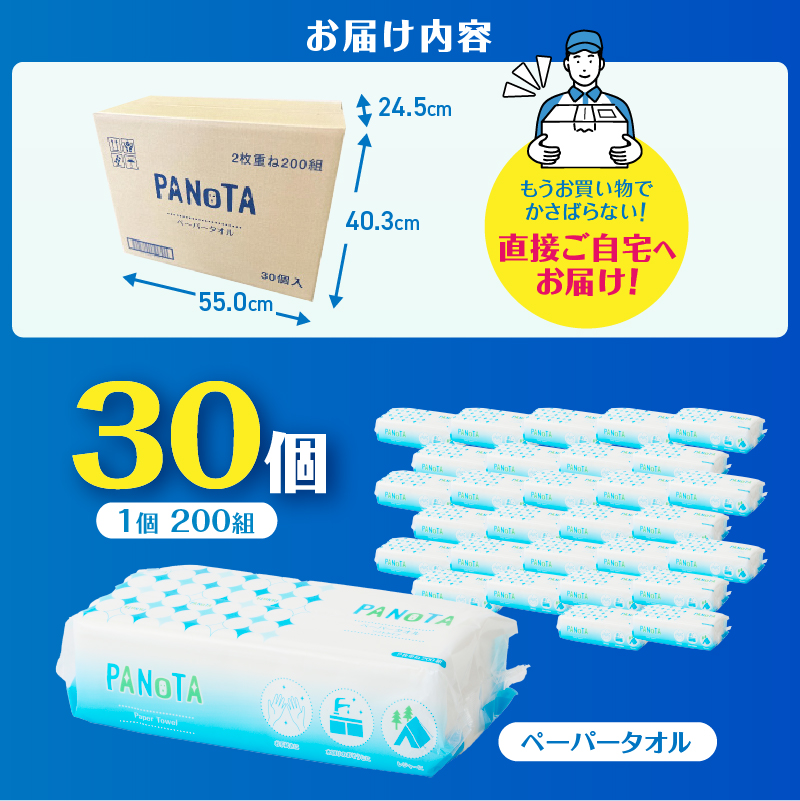ペーパータオルPANOTA ソフトタイプ 200W×30パック 高い吸水性 国産 [sf002-196]