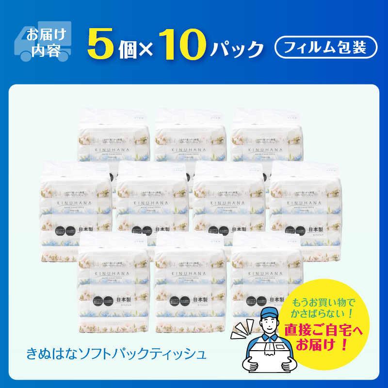 きぬはなソフトパックティッシュ 50個(5個×10パック) [sf002-387]
