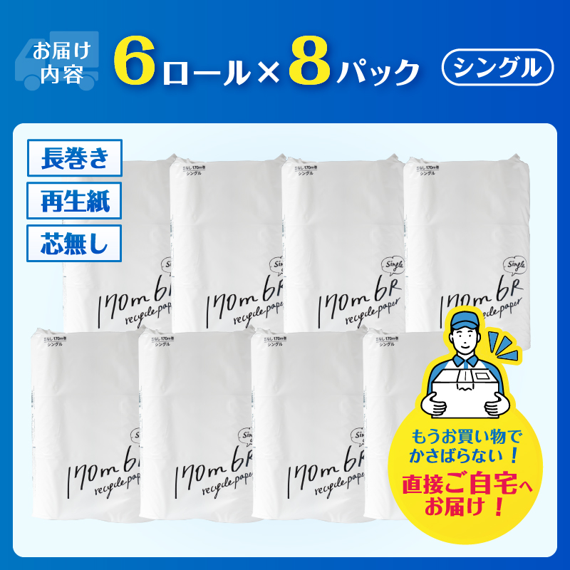 芯なし再生紙トイレットペーパー 170m 48ロール [sf002-388]