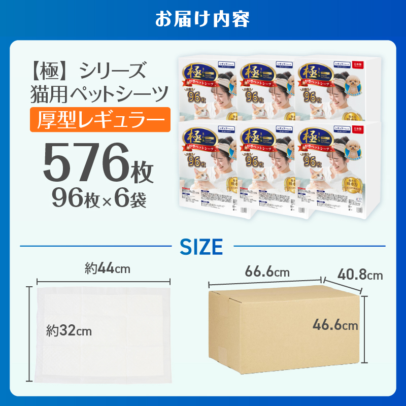 【極】シリーズ　猫用ペットシーツ　厚型レギュラー　576枚　システムトイレ用　日本製 [sf077-136]