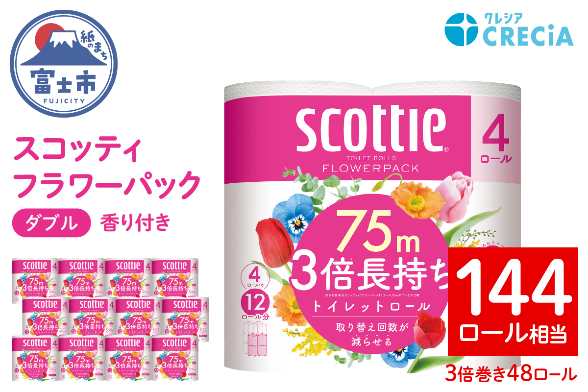 スコッティ フラワーパック　３倍長持ち４ロール×１２パック（22775） [sf030-001]