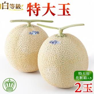 【BIGサイズ】クラウンメロン(白等級)特大玉　2玉【通年出荷】　化粧箱入【配送不可地域：離島・北海道・沖縄県】