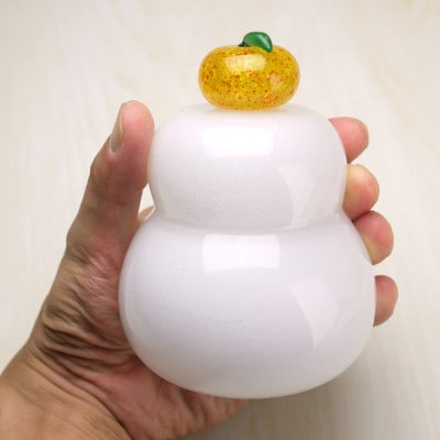 吹きガラス鏡餅置物　台座にもなる桐箱付