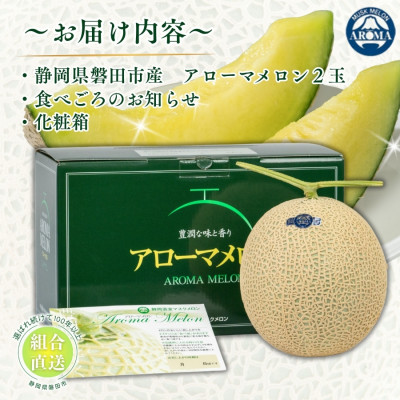 【組合直送】アローマメロン2玉(1玉:約1.3kg)～静岡が誇る高級マスクメロン～