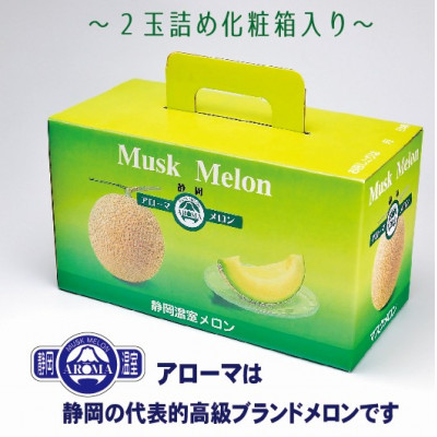 【通年出荷】アローマメロン(山等級) 2玉詰【静岡高級マスクメロン】【配送不可地域：離島・北海道・沖縄県】