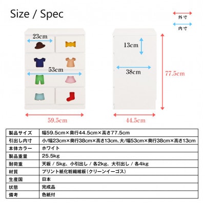 おかたづけしたくなるチェスト(女の子用)　TSC-59HGW