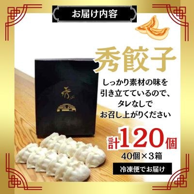 秀餃子 120個(40×3箱)2.4kg 国産野菜と肉の新鮮さにこだわった本気のぎょうざ 国産 冷凍【配送不可地域：離島】