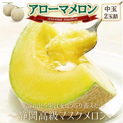 【通年出荷】アローマメロン(中玉)2玉入【静岡高級マスクメロン】【配送不可地域：離島・北海道・沖縄県】