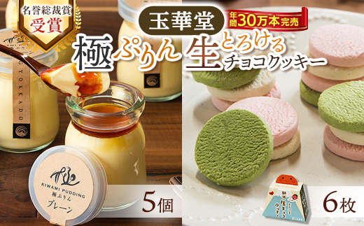 【名誉総裁賞受賞】とろける玉華堂の極ぷりん5個ととろける生チョコクッキー6枚セット【配送不可地域：離島・北海道・沖縄県・東北・中国・四国・九州】