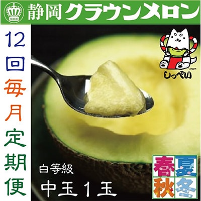 【毎月定期便】クラウンメロン(白等級)中玉1玉・12ヵ月毎月お届け全12回【配送不可地域：離島・北海道・沖縄県】