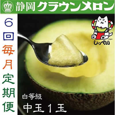 【毎月定期便】クラウンメロン(白等級)中玉1玉・6ヵ月毎月お届け全6回【配送不可地域：離島・北海道・沖縄県】