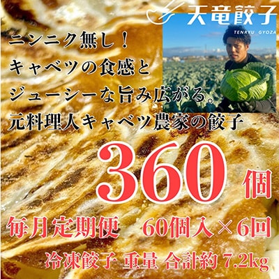 【毎月定期便】静岡発!キャベツの旨さを追及した【天竜餃子】60個入り/約1.2kg/全6回【配送不可地域：離島】