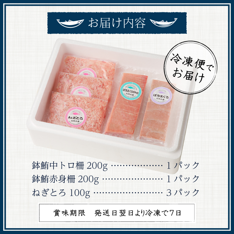 a14-047　F5 お宝丼セット 天然鉢中とろ・赤身・ねぎとろ F5